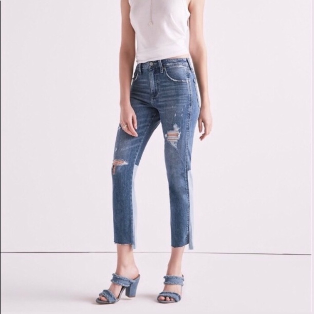 Dual tone, straight leg, side split seam lucky brand jeans